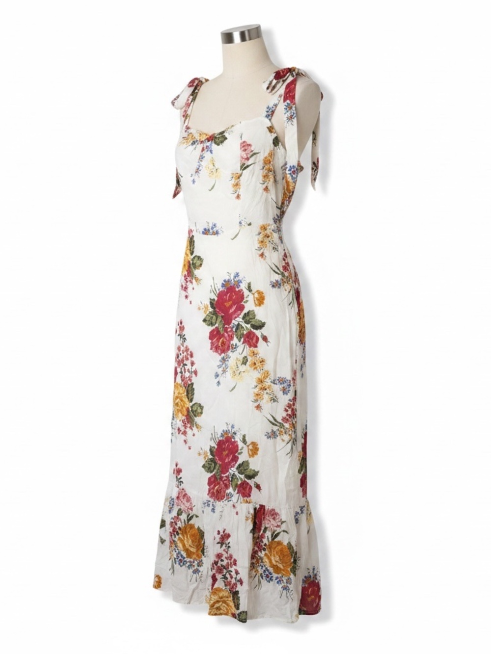 Reformation Nikita Floral Midi Dress Ivory Tie Strap